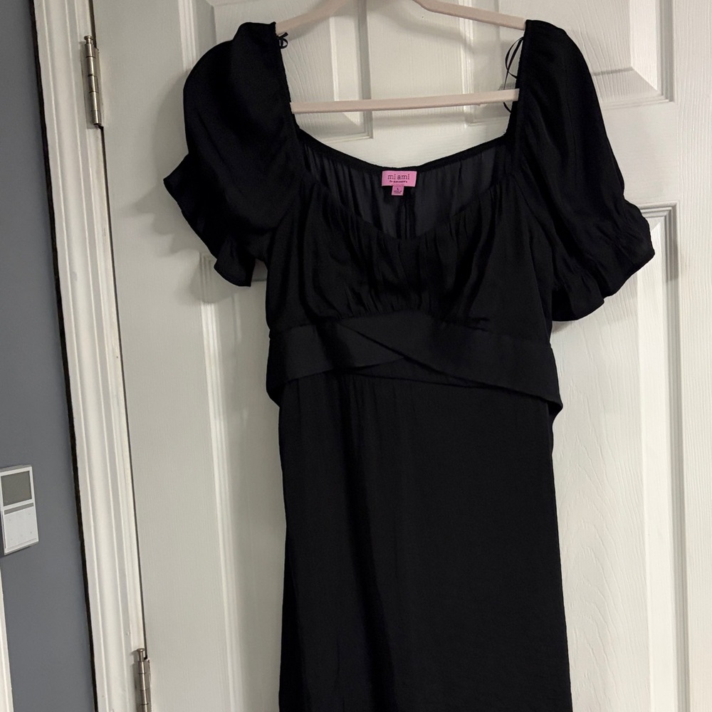 Miami Black Dress with Pink Label